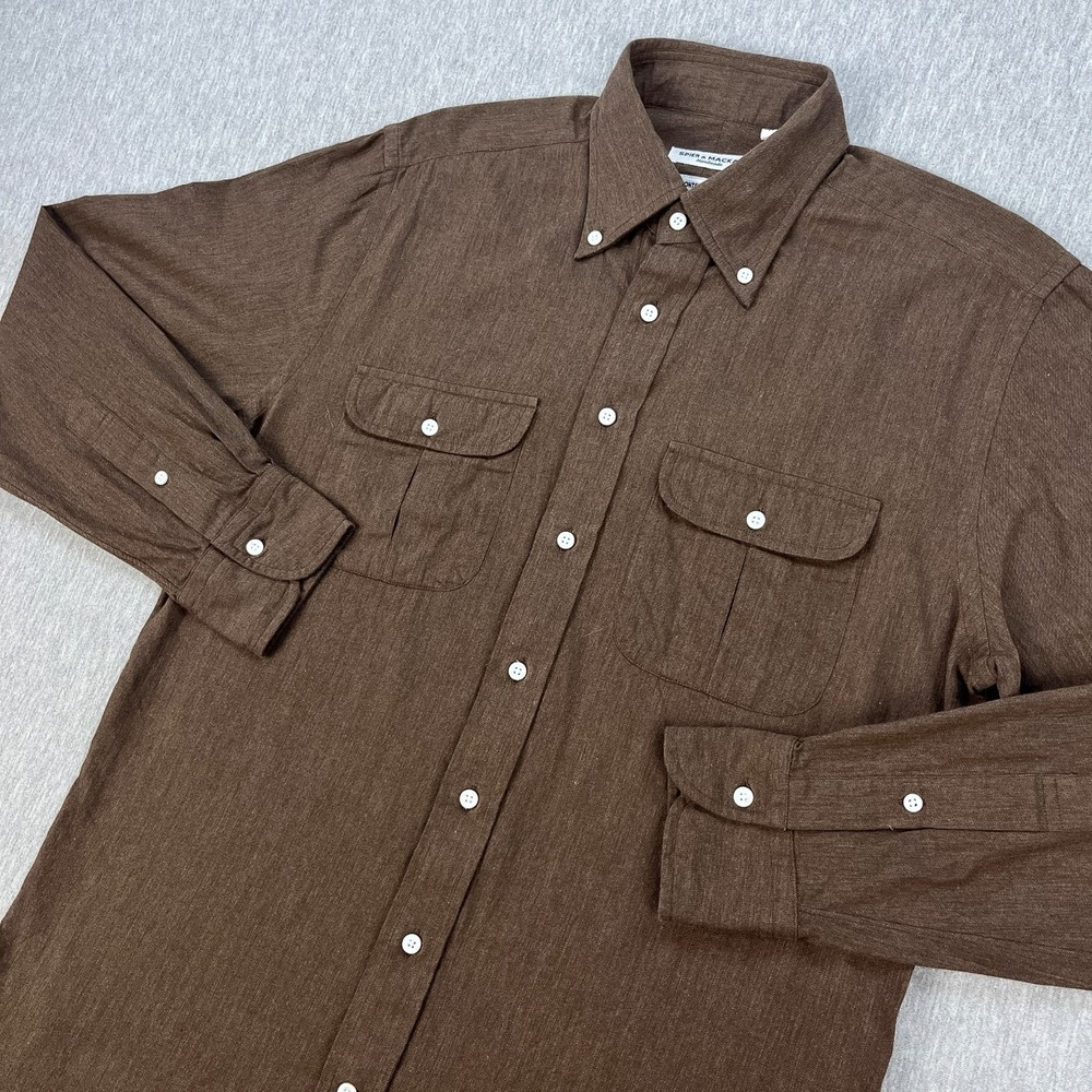 Spier & Mackay Handmade Button-Down Shirt Mens 15 (Small) Brown Cotton